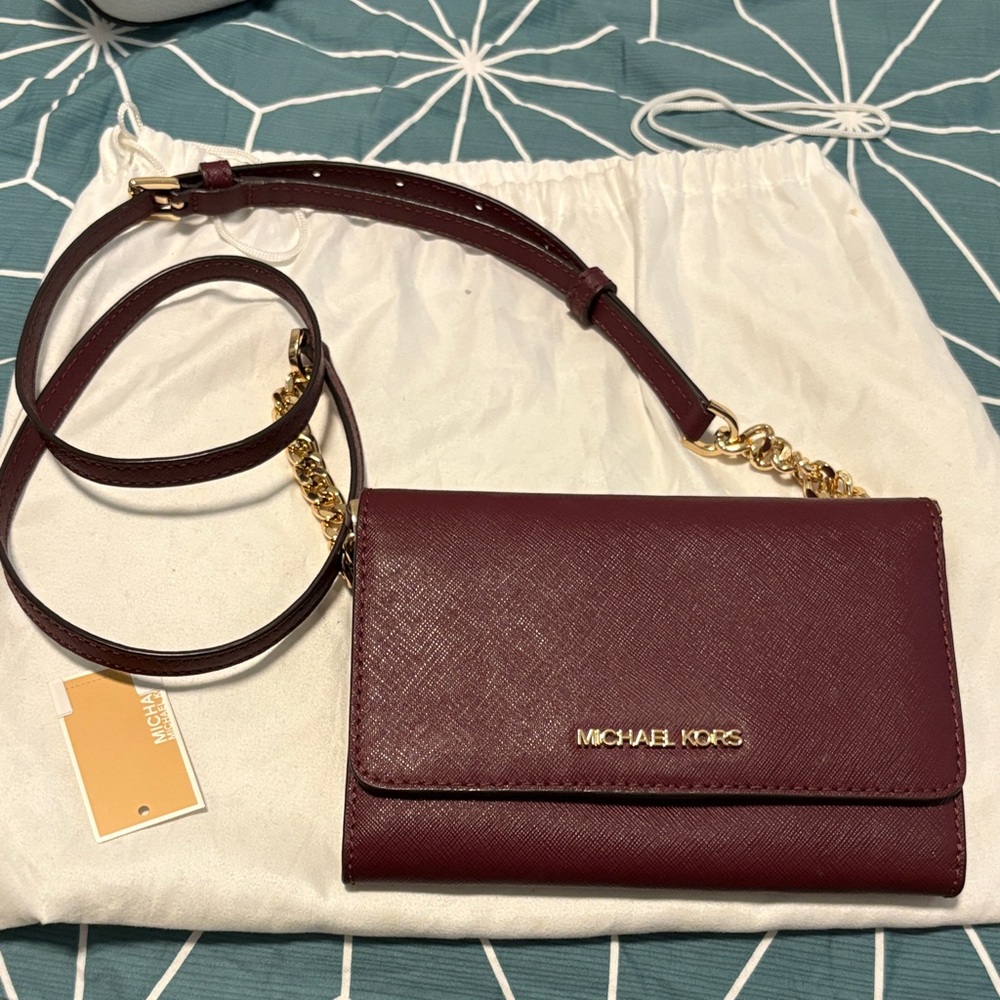Michael Kors Burgundy Crossbody Bag with Gold Accents